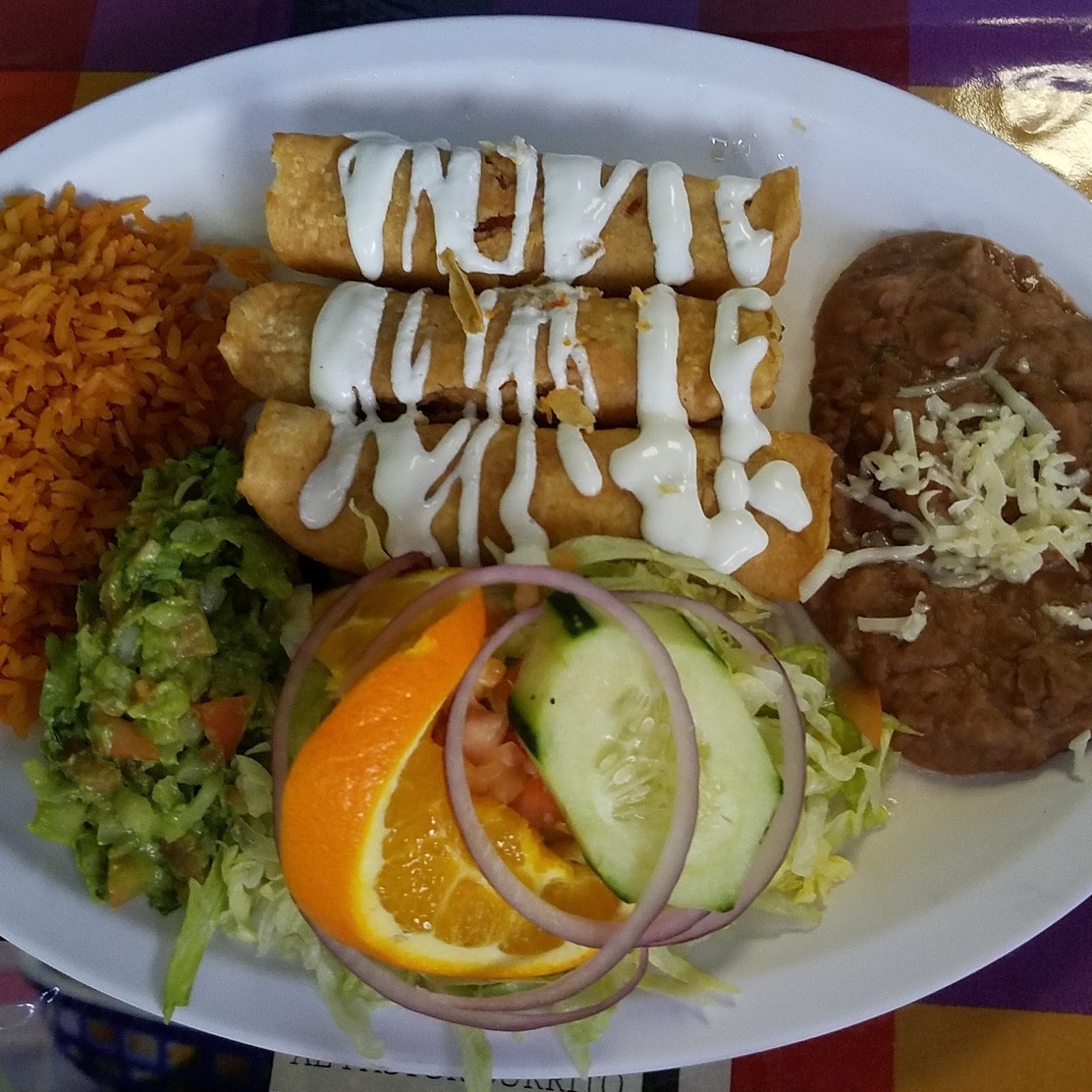 Flautas with rice and beans